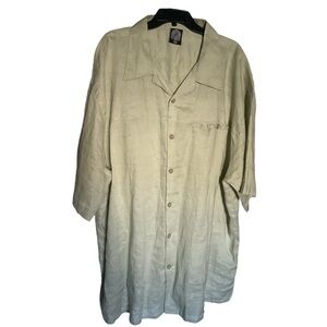 EMPRA Nama Sport Men's 5XL 100% Linen Pure Button Up Short Sleeve Sage Green